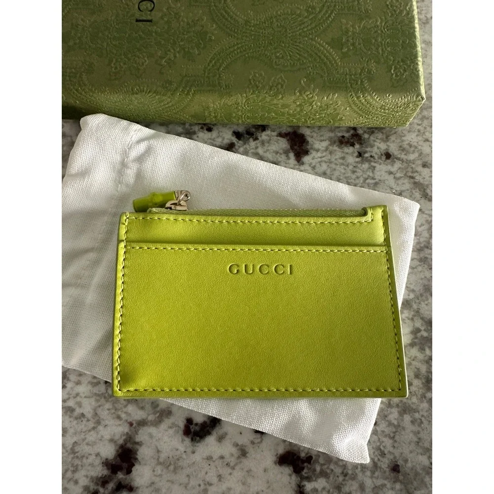 Gucci Bamboo Leather Card Case Holder Wallet